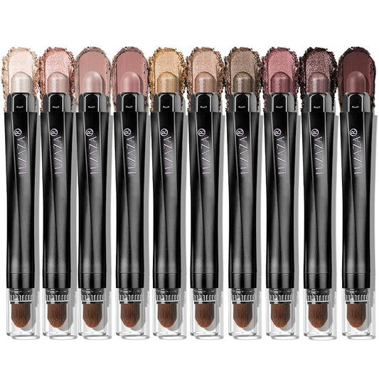 10PCS Eyeshadow Stick,Shimmer And Matte Brown Metallic Cream Eyeshadow Pencil Crayon with Smudge-proof & Waterproof,Eye Brightener Stick, Ideal Gift for Women - Espresso