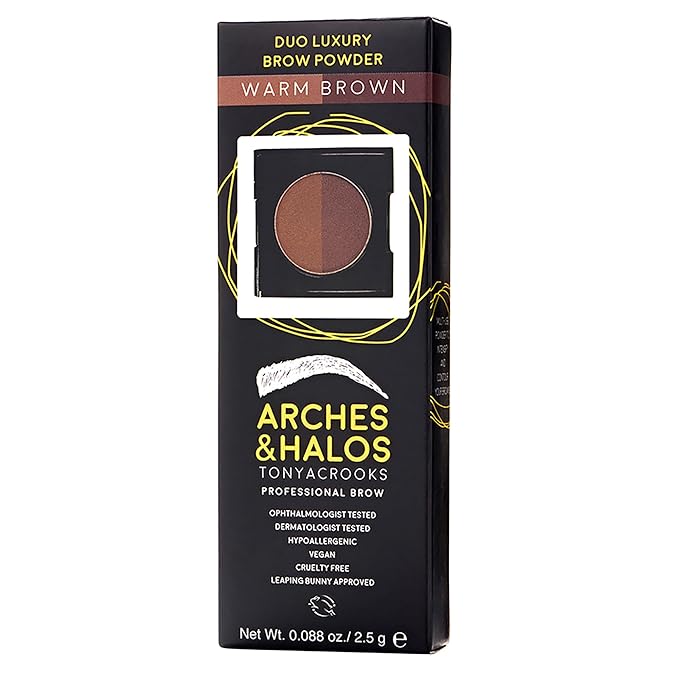 Arches and Halos Duo Luxury Brow Powder - Eyebrow Shaper and Color - Powder Compact with 2 Neutral Shades - Warm Brown - 0.1 oz