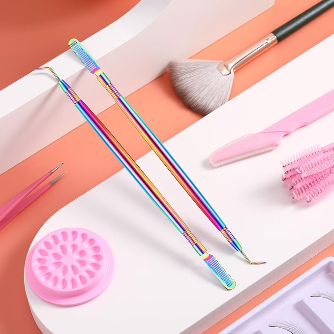 Chumia 2 Pieces 2 in 1 Lash Lift Tool Eyelash Separator Tool with Comb Stainless Steel Metal Lash Perm Lift Rods for Eyelash Eyebrow Comb Perming Tinting Curling Extension Supplies(Multi Color)