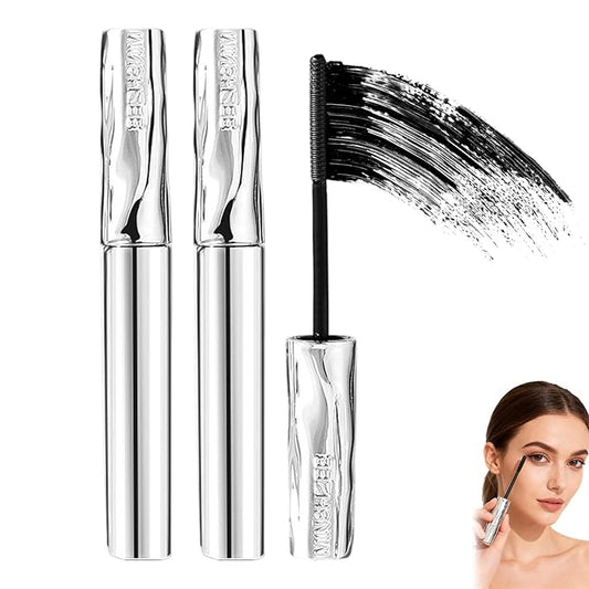 2Pcs Iron Wand Mascara, 2025 Upgraded Waterproof Metal Wand Mascara Tubing, Long-lasting 3D Curling Eyelash, Smudge Proof & No Flaking (Black)