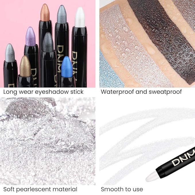Kaely 2Pcs Cream Eyeshadow Stick Set for Eyes,Pearl White & Pearl Black Shimmer Pen,Eye Brightener Halloween Makeup,sombras para ojos,Smooth Eye Shadow Highlighter Crayon Pencil Waterproof,01+03