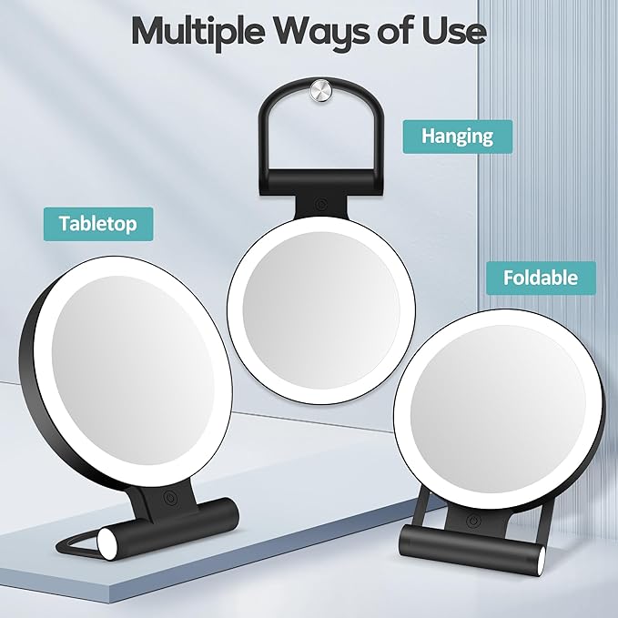 B Beauty Planet Magnifying Mirror with Light 30X, Double-Sided 1X/ 30X Magnifying Makeup Mirror with Tweezer, 2000mAh 3 Colour Modes with Adjustable Brightness,Foldable Compact Travel Mirror(Black)
