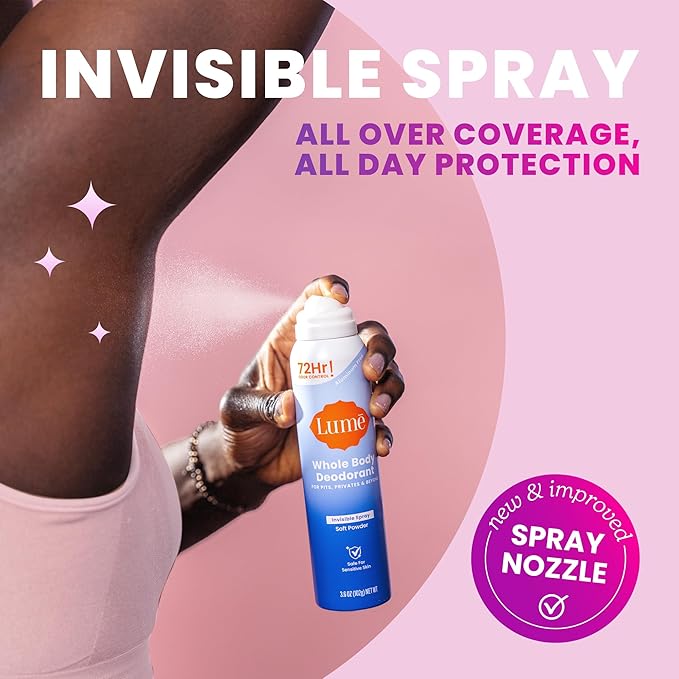 Lume Invisible Spray Deodorant For Women - Whole Body Deodorant Spray - 72 Hr Odor Control - Ozone Friendly, Natural Propellant - Aluminum & Baking Soda Free, Skin Loving - 3.6 ounce (Unscented)
