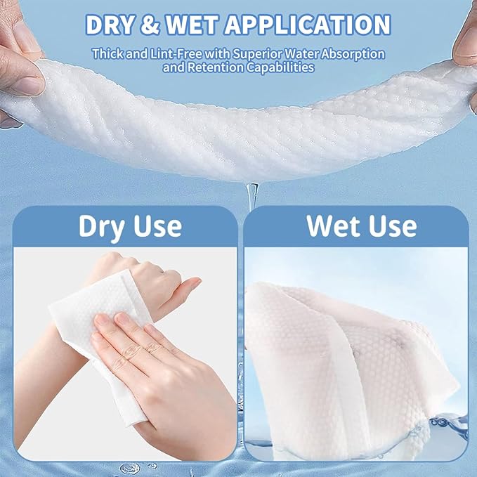 Disposable Face Towels 600 Count, Ultra Soft & Thick Facial Towels for Sensitive Skin, Biodegradable & Lint-Free Makeup Remover Dry Wipes, Multi-Purpose Cleansing Towelettes for Face Wipes