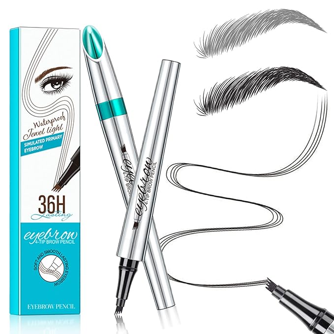 Microblading Eyebrow Pencil, Eyebrow Pen with an Upgrade Micro-Fork Tip Applicator, Waterproof Long-Lasting Microblading Brow Pen, Brow Pencil for Natural Looking Brows Makeup, Black