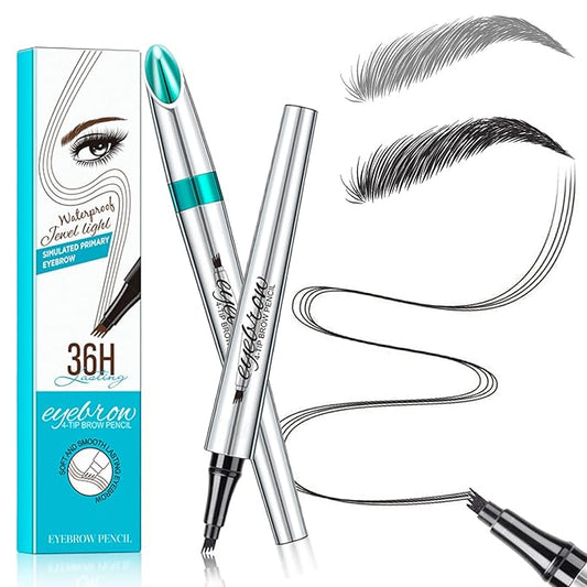 Microblading Eyebrow Pencil, Eyebrow Pen with an Upgrade Micro-Fork Tip Applicator, Waterproof Long-Lasting Microblading Brow Pen, Brow Pencil for Natural Looking Brows Makeup, Black
