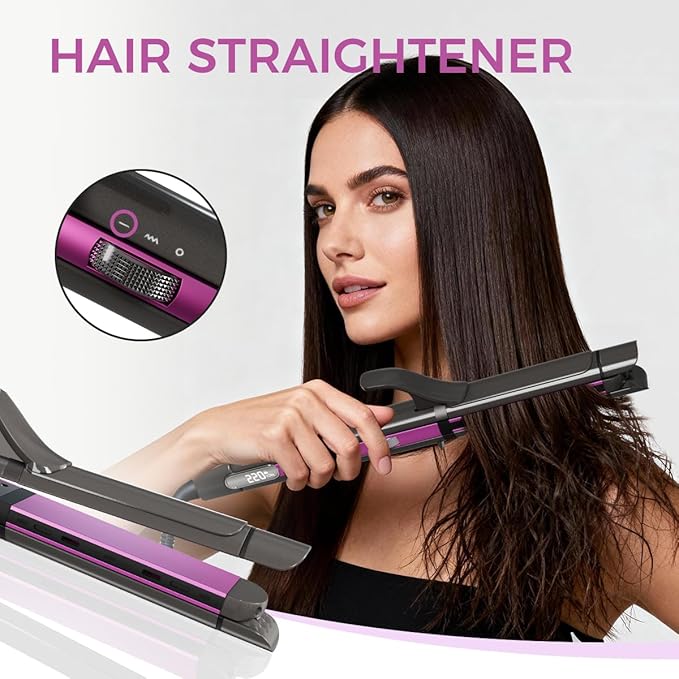 3 in 1 Hair Straightener, Curling Iron, Flat Iron & Hair Crimper Tool – Ceramic Plates, Dual Voltage,PRITECH Professional Hair Tool Fast Heating Hair Styling Tool for Women, Salon or Travel Use