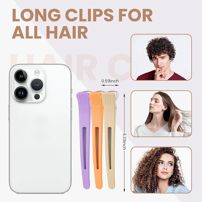 Hair Clips for Styling - 6 pcs No Crease Hair Clips for Women - Non Slip Duck Billed Hair Roller Clips with Silicone Band - Salon Hair Sectioning Clips