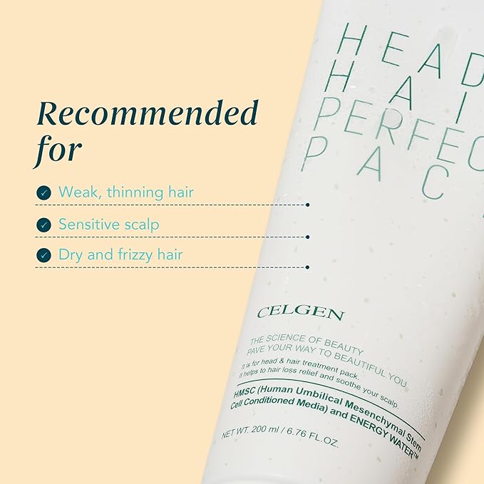 CELGEN] Head & Hair Perfect Pack – Deep Repair & Conditioning Hair Mask with Keratin, Collagen & Ceramides, Damaged or Dry Hair Treatment, 6.76 Fl. Oz./ 200ml