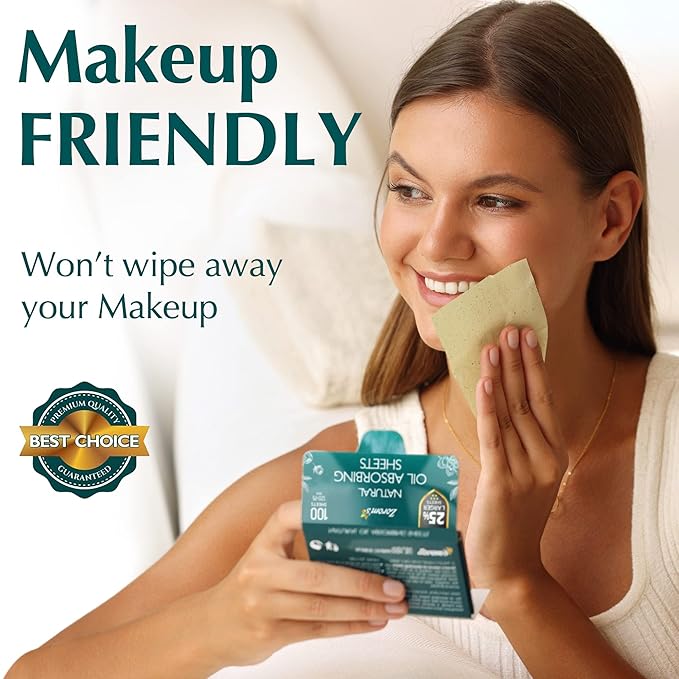 Natural Green Tea Oil Blotting Sheets for Face - 25% Larger - 3pk/300 Makeup Friendly Blotting Papers for Face - Easy Dispensing Oil Absorbing Sheets