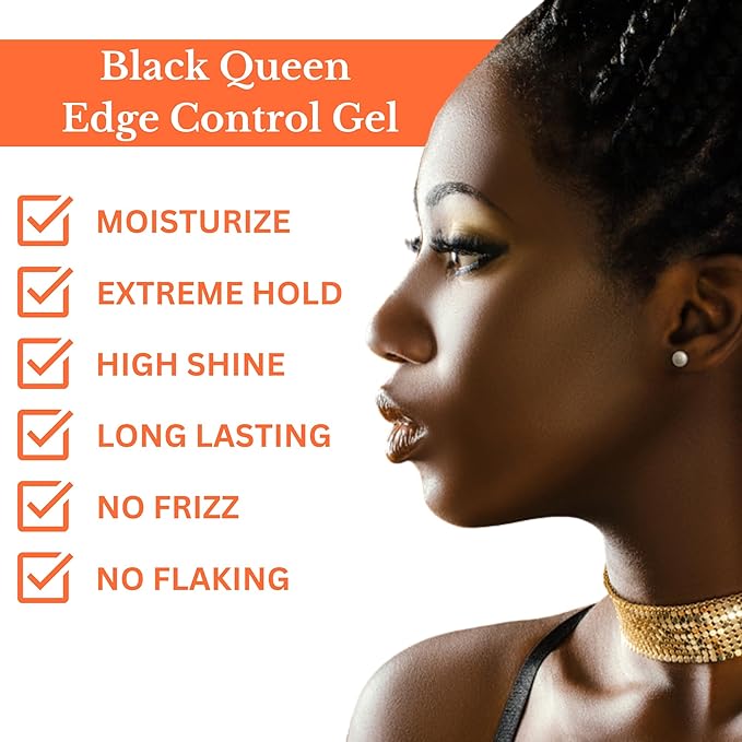 Black Queen ® Carrot Oil Edge Control Gel – Bonus Size 5.6 oz (25% More) – Extreme Hold for 4C Hair, Edges & Baby Hairs – No Flakes, No Drag – Unscented, Made in USA