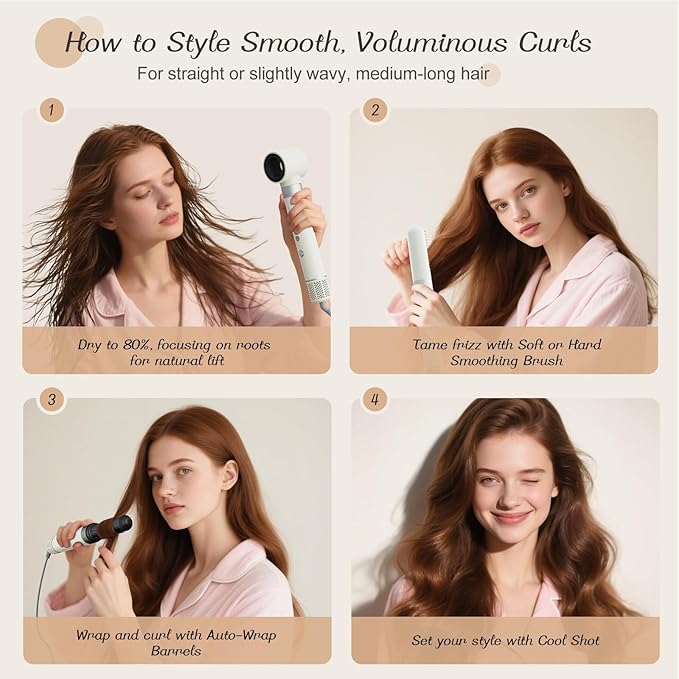6 in 1 Air Wrap Hair Styler, 110,000 RPM Hair Dryer Brush with Auto-Wrap Curlers, Oval Brush & Volumizer, Hot Air Styler for Fast Drying,Curling, Smoothing & Volume, Air Styler with Travel Case
