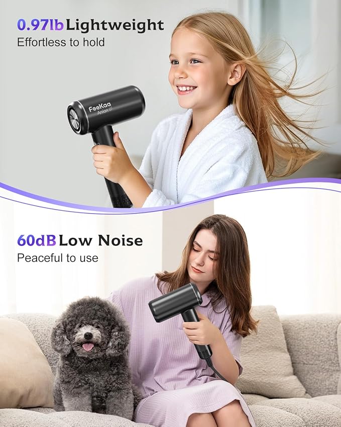 Feekaa Mini Hair Dryer, Small Ionic Hair Dryers for Women with 200 Millions Negative Ion, 110000 RPM High Speed Blow Dryer for Fast Drying, Hair Dryer with Diffuser & Nozzle, Compact Lightweight Quiet