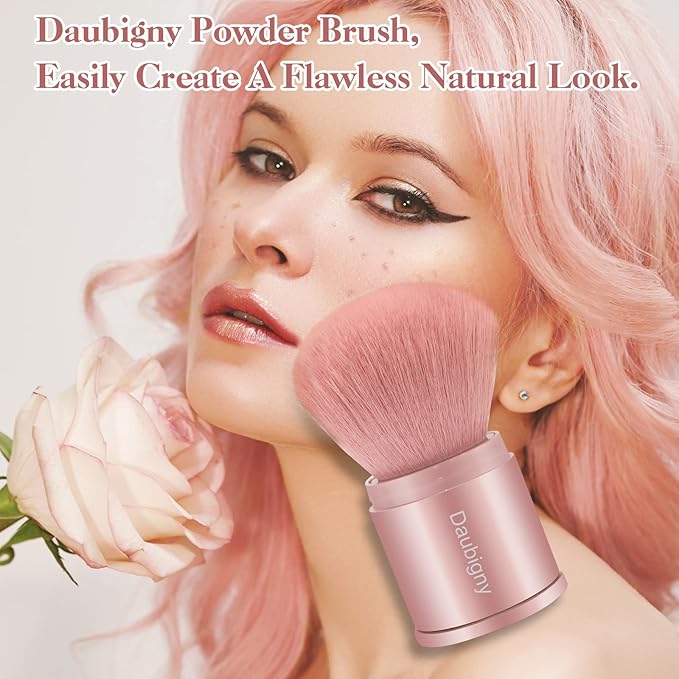 Retractable Kabuki Makeup Brush,Daubigny Powder Brushes Foundation Travel Foundation Brush for Blush Bronzer & Powder (Pink)