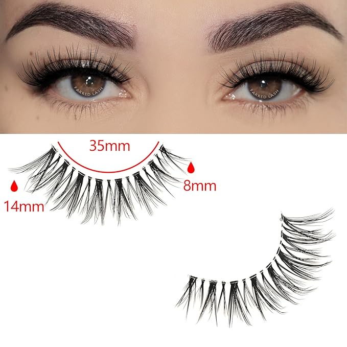 FARRED False Eyelashes Thin Band Wispy Lashes Cat Eye Lash Strips Invisible Short Fake Strip Lash Clusters
