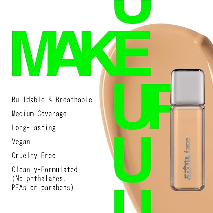 about-face THE PERFORMER Skin-Focused Foundation LM2Peach – Medium Coverage, Long-Wear, Breathable & Buildable Base – Clean, Vegan, Hydrating Formula with Blue Agave & Chlorella – 1.08oz