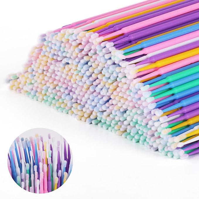 Tbestmax 1200 Pcs Micro Applicator Brush, Micro Swabs, Disposable Eye Lashes Mascara Wands for Eyelash Extension, 6 Colors