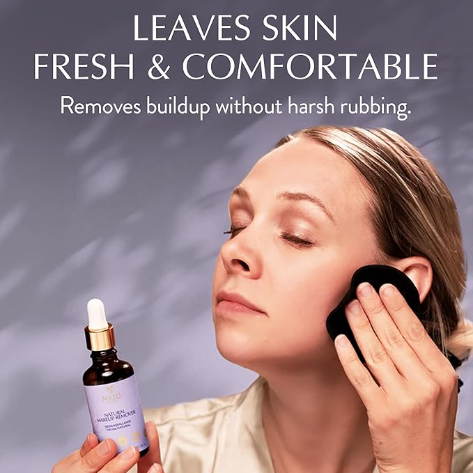 NATÚ BOTANICALS Natural Makeup Remover Oil – Non-Greasy Gentle Cleanser, Lip & Eye Makeup Remover - Nourishing & Hydrating Cleansing Oil for Face Leaving Skin Soft & Radiant - Clean & Natural