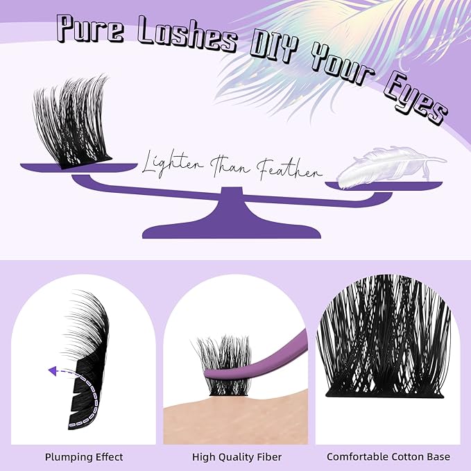 Lash Extension Kit F01 Eyelash Extension Kit 144 PCS Ultralight Eyelash Clusters Lash Clusters Kit 8-18mm DIY Ultra-Soft False Eyelashes at Home with Lash Applicator Tools (Kit，F01)