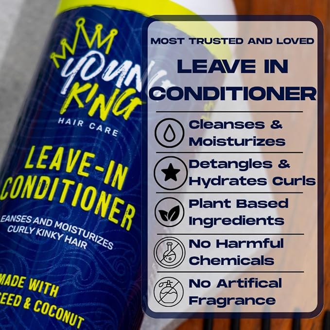 YOUNG KING HAIR CARE Kids Leave-In Conditioner For Boys | Detangle, Hydrate and Soften Natural Curls | Plant-Based and Harm-Free (8 oz)