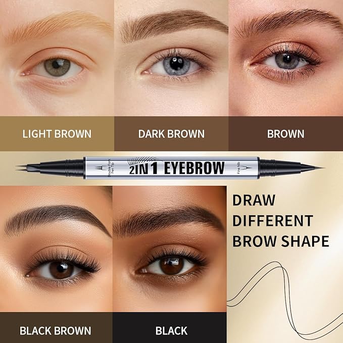 Eyebrow Pencils for Women - Microblading Eyebrow Pencil 2-In-1 Dual-Ended Eyebrow Pen with Precise 2-Fork-Tip & Brush-Tip Waterproof Eyebrow Pencil for Hair-Like Brows, Last All-Day, Black