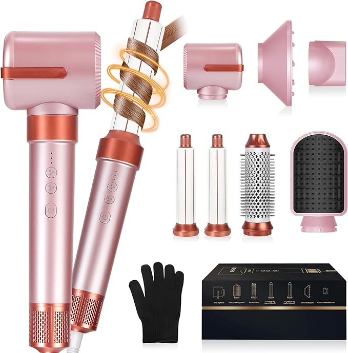 Hot Air Brush Blow Dryer, 7-in-1 Styler Curling Wrap&Hair Dryer - 110,000 RPM Negative Ion, 3 Temp Settings for Straightening/Curls/Drying/Smoothing-Hair Styling Tool