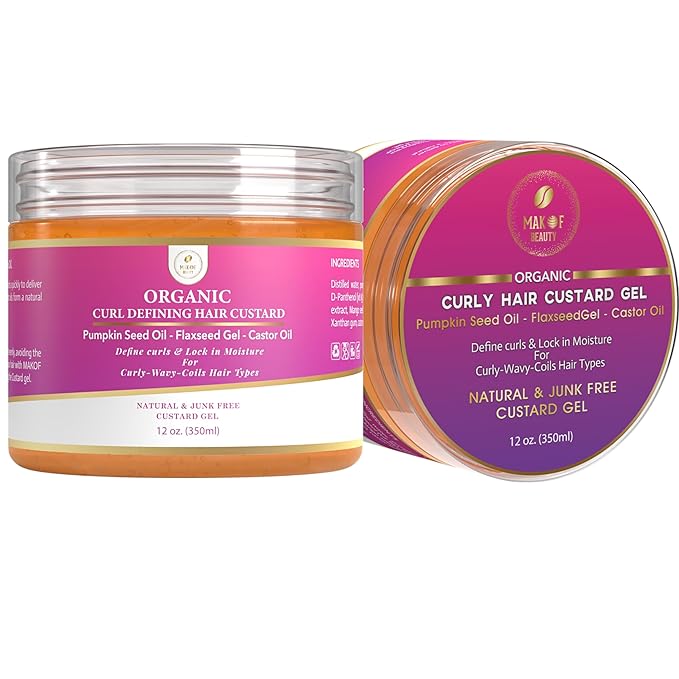 Curls Defining & Styling Custard Gel, Enhances Curls Definition & Long-Lasting Hold. With Flaxseed, Pumpkin Seed & Rosemary. Natural Hair Styling, 12 fl oz