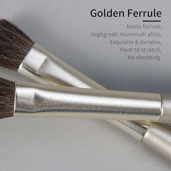 Natural Pony Hair Eye Shadow Brush by ENZO KEN, Small Nose Contour Brush, Angled Eyeshadow Brush, Angled Eye Shadow Brush, Single Eyeshadow Brush, Eye Brushes, Eyeshadow Blending Brush. (Gold, E202)