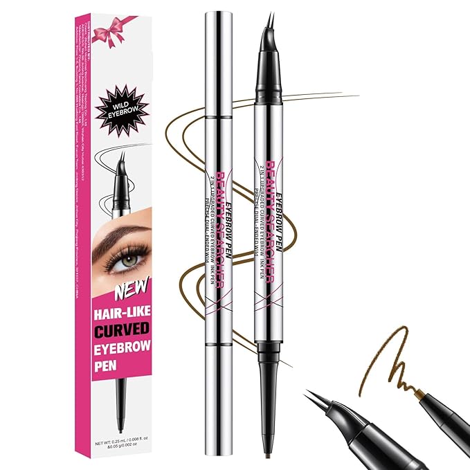 Curved Eyebrow Pen, Eyebrow Pencil Dual-Ended with 2-Fork Tip for Women, Effortlessly Creates Natural Hair-Like Brows, Lasts All-Day Waterproof & Smudge-Proof Formula (#4 BLACK BROWN)