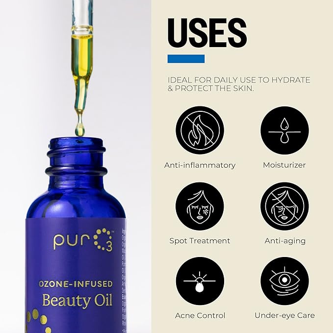 PurO3 Beauty Oil – Vegan Hydrating Face Oil with Activated Oxygen – Natural Skin Care for Radiant and Smooth Skin, 30 ml