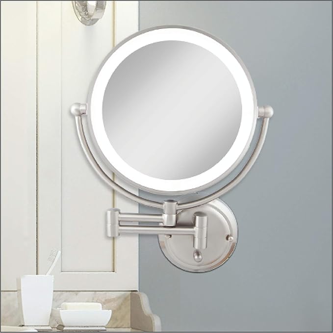 Zadro 14" Round Fluorescent 5X/1X Bathroom Magnifying Mirror Wall Mounted Makeup Mirror 20" Extendable Shaving Mirror