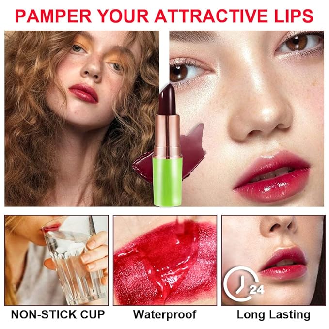 BINGBRUSH Aloe vera Color Changing Lipstick,Moisturizer Long Lasting Lip Care Magic Lip Gloss,Makeup Lipstick Set (2 Pcs Red Cherries, 2 Count (Pack of 1))