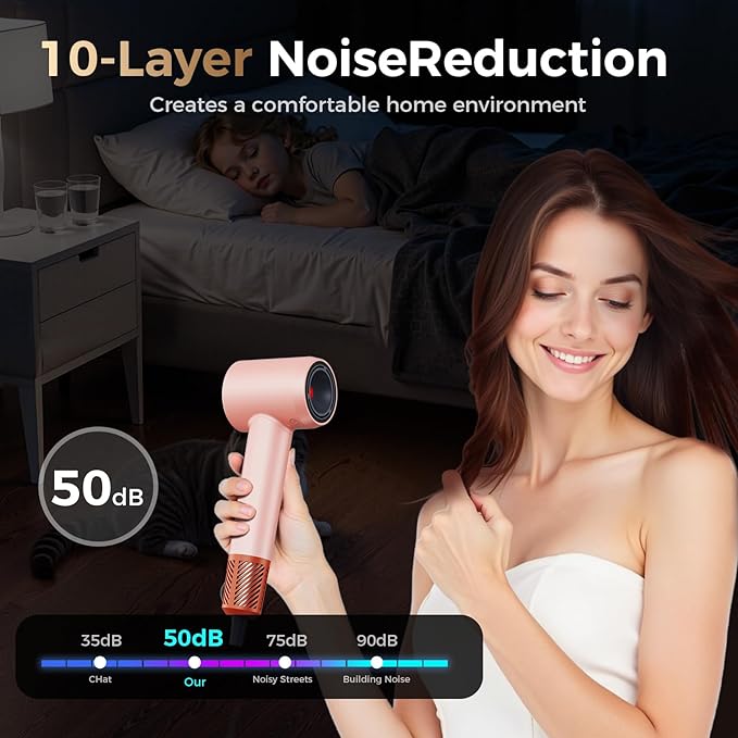 Infrared Hair Dryer, with Magnetic Nozzle - 160000 RPM Quiet lonic Blow Dryer for Women, with Frizz Control & No Heat Damage, Red Light Negative Ions, Fast Drying, for All Hair Types