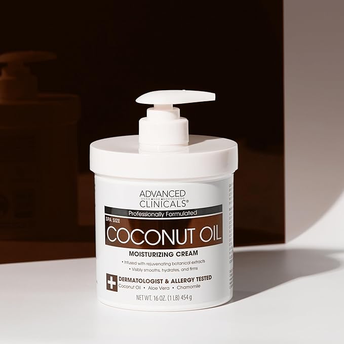 Advanced Clinicals Coconut Oil Body Cream For Women & Men | Hydrating Coconut Lotion For Extremely Dry Skin | Visible Anti Aging Body Butter Skin Care Balm Moisturizer For Hand, Heel, Feet, 16oz, 2PC