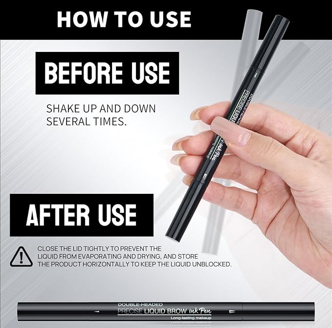 2 Prong Tip Microblading Eyebrow Pen With Brush- 2-in-1 Waterproof Eyebrow Pencil, Long-Lasting Natural Hair-Like Brows, Smudge-Proof & Easy to Use(With Brush 03#Dark Brown)