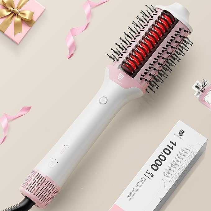Blow Dryer Brush Hair Straightener | High-Speed 2-in-1 Hair Styler One Step Hot Air Brush Hair Dryer Volumizer with Straightening Comb for Silky Smooth 110000 RPM White