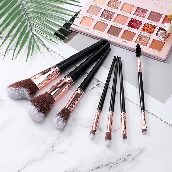 7 Pcs Portable Cosmetic Brushes Kit, Travel Makeup Brushes Set, Professional Mini Cosmetic Brush Kit for Foundation, Concealer, Blush, Contouring, Highlighting and Eyeshadow(Black)