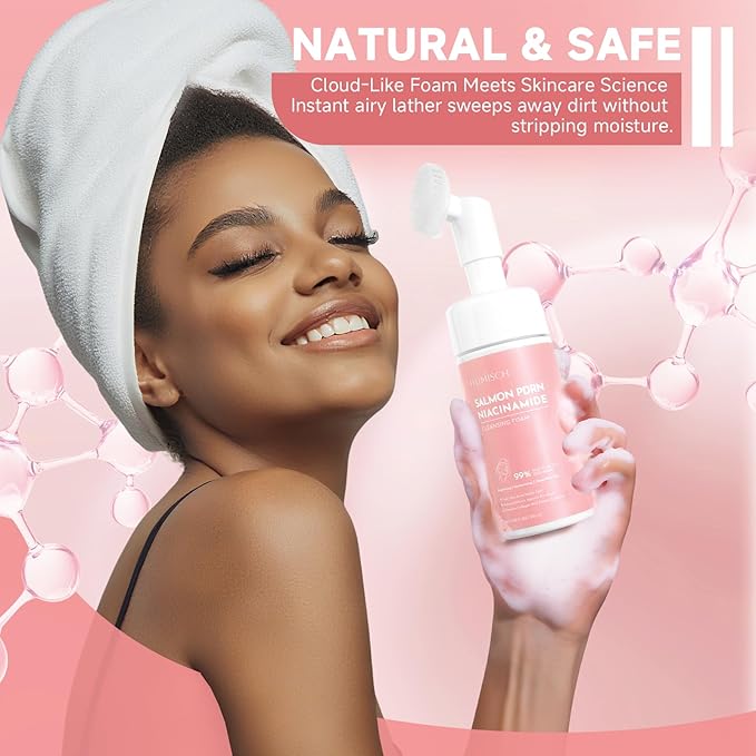 Salmon DNA PDRN Facial Cleanser | Low pH Hydrating Daily Foaming Face Wash with Soft Massage Heads | PDRN, Collagen & LHA | Gentle Pore Care & Radiant, Balanced-Looking Skin | 4.23 oz