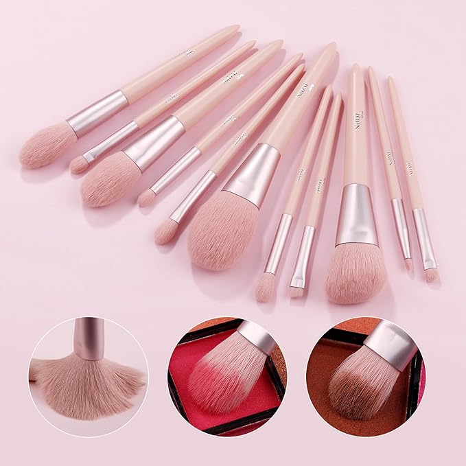 Makeup Brush Set (11 Pieces) - Includes Foundation, Powder, Concealers, Highlighter, Contour, Eye Shadows & Blush Makeup Brushes - Face & Eye Make Up Brushes with Soft Bristles - Leather Bag Included