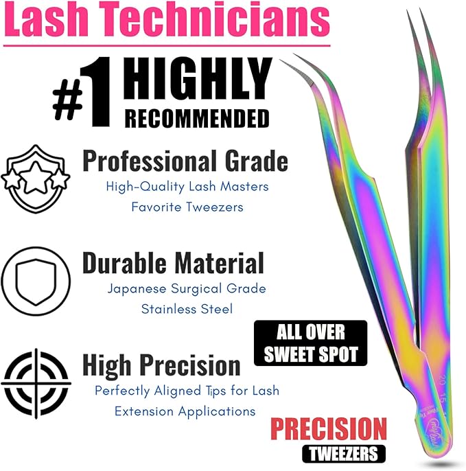 2pcs Fiber Tip Tweezers for Lash Extensions – Curved Tip Base Cut & Isolation Tweezers Set, Precision Stainless Steel Eyelash Extension Tools, Non-Slip Grip, Professional Lash Applicator (Multi)