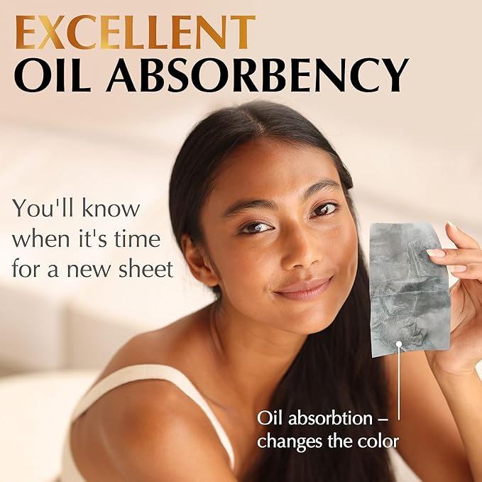Natural Oil Blotting Sheets for Face with Bamboo Charcoal - 25% Larger - 6pk/600 Makeup Friendly Oil Absorbing Sheets for Face - Easy Dispensing Blotting Papers - Perfect for Keeping in Purse