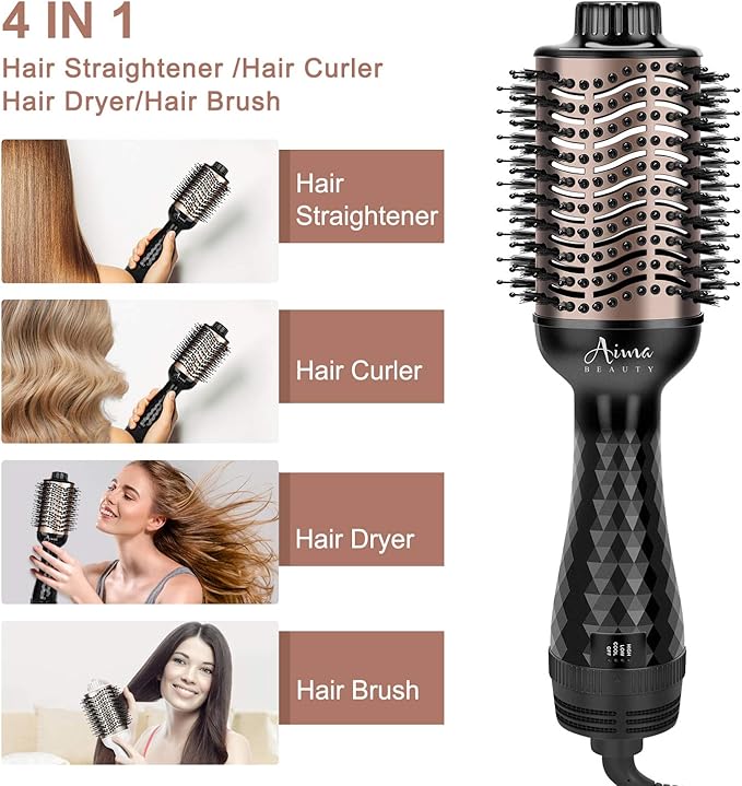 Aima Beauty One-Step Volumizer Hair Dryer Brush, 4-in-1 Upgrade Hot Air Brush for Less Frizz, More Shine, Oval Brush for Blowout, Black Red