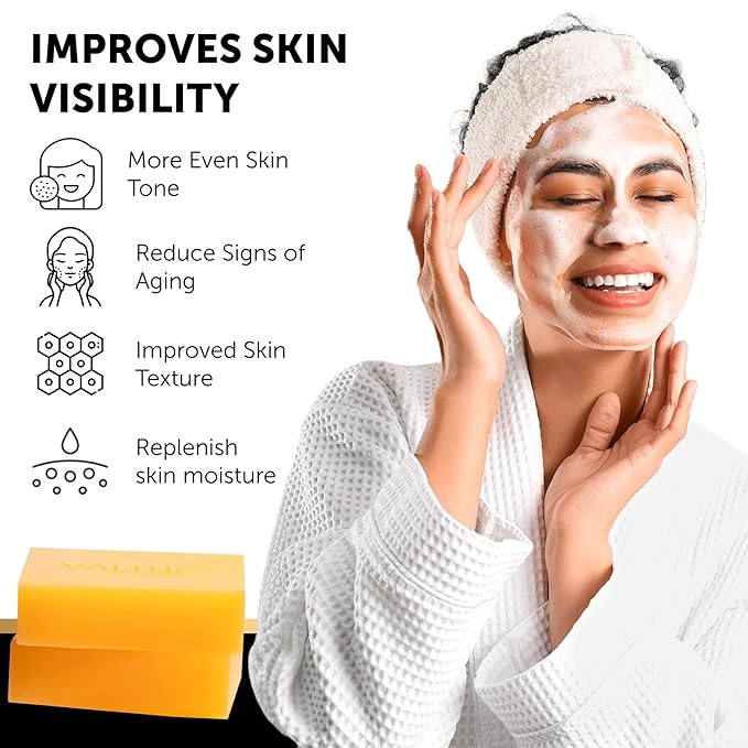 VALITIC Kojic Acid Dark Spot Remover Soap with Turmeric, Vitamin C, Retinol - Original Japanese Complex with Hyaluronic Acid, Vitamin E, Shea Butter, Castile Olive Oil - 2 Pack and African Net Sponge