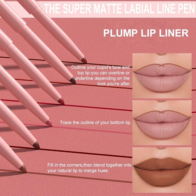 Silky Smooth Retractable Matte Lip Liner Pencil, Light Orange, Long-Lasting Creamy Formula for Shaping & Sculpting Lips, Matte Velvet Pigmented Lip Liner