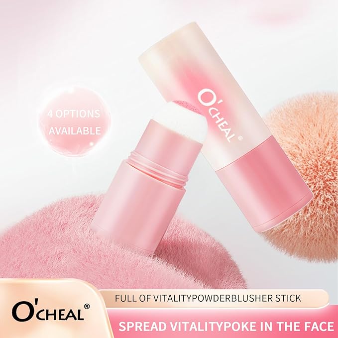 O'CHEAL Powder Blush Stick for Cheek and Eyes, Soft and Blendable Natural Flush, Long-Lasting Dewy Blusher Makeup, Buildable Glow for Face,Multi-Use Blush 03