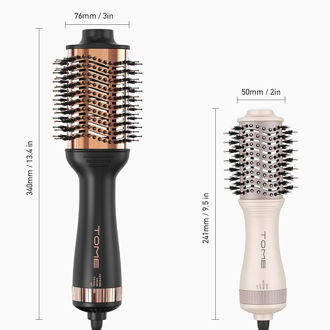 Tome Titanium Blow Dryer Brush, 3 Inch Dual Voltage Hair Dryer Brush in one, 2-in-1 Hot Air Brush for Salon, Faster Blowouts with Tons of Volume and Less Frizz