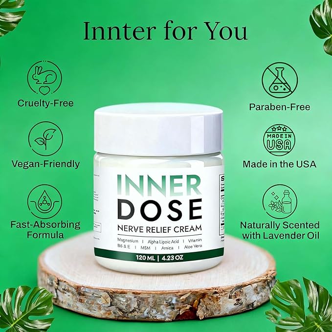 INNER DOSE Nerve Relief Cream, Neuropathy Lotion with Arnica, Magnesium Moisturizing Body Cream, Natural Soothing For Joint,Daily Nourishment for forKnee, Hands, Feet & Legs(1pc)