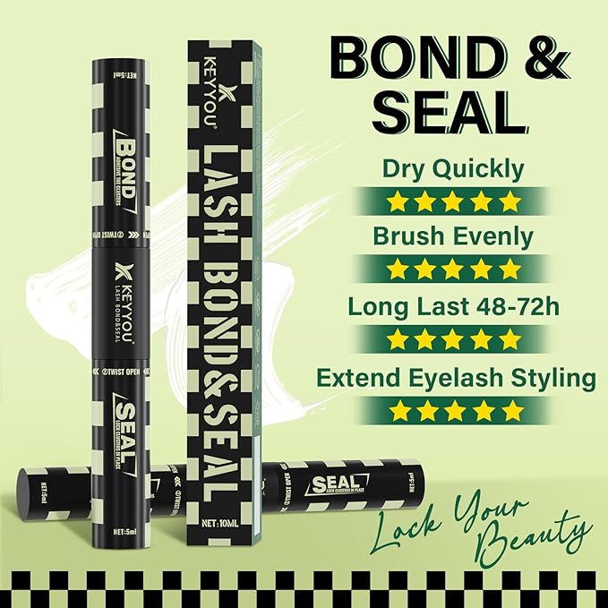 Lash Bond and Seal 10ML White Bond and Seal Lash Glue KEYYOU Lash ClUSter Glue MasUSra for Long Lasting WaterProof Lash Extension Glue Clear-5ml+5ml