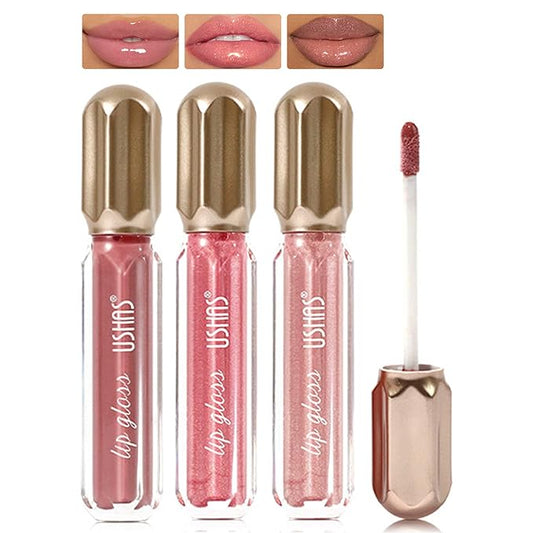 3PCS Mirror Pearl Lip Gloss Set – Shiny Glitter Moisturizing Lip Gloss for Women, Waterproof Long Lasting Nude Lip Makeup Kit