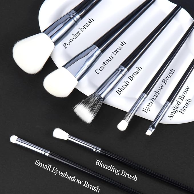Makeup Brushes Set 7 Pcs Classic Black Makeup Brush Kit, Foundation Brush Eyeshadow Brush Powder Brush Blush Cosmetic Brushes With Case Travel Gift